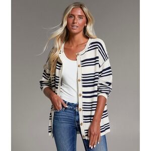BKE Striped Button-Front Sweater | Coastal Casual Relaxed Knit |Cozy Casual Knit